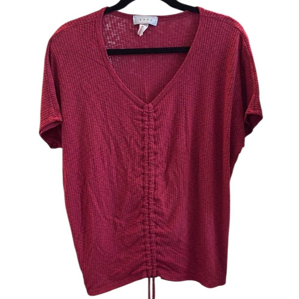 🌻 Gaze Ruched Ribbed Pull Front Short Sleeve Top - Picture 2 of 5
